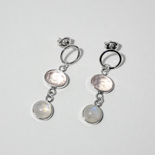 Rose Quartz & Rainbow Moonstone Earrings