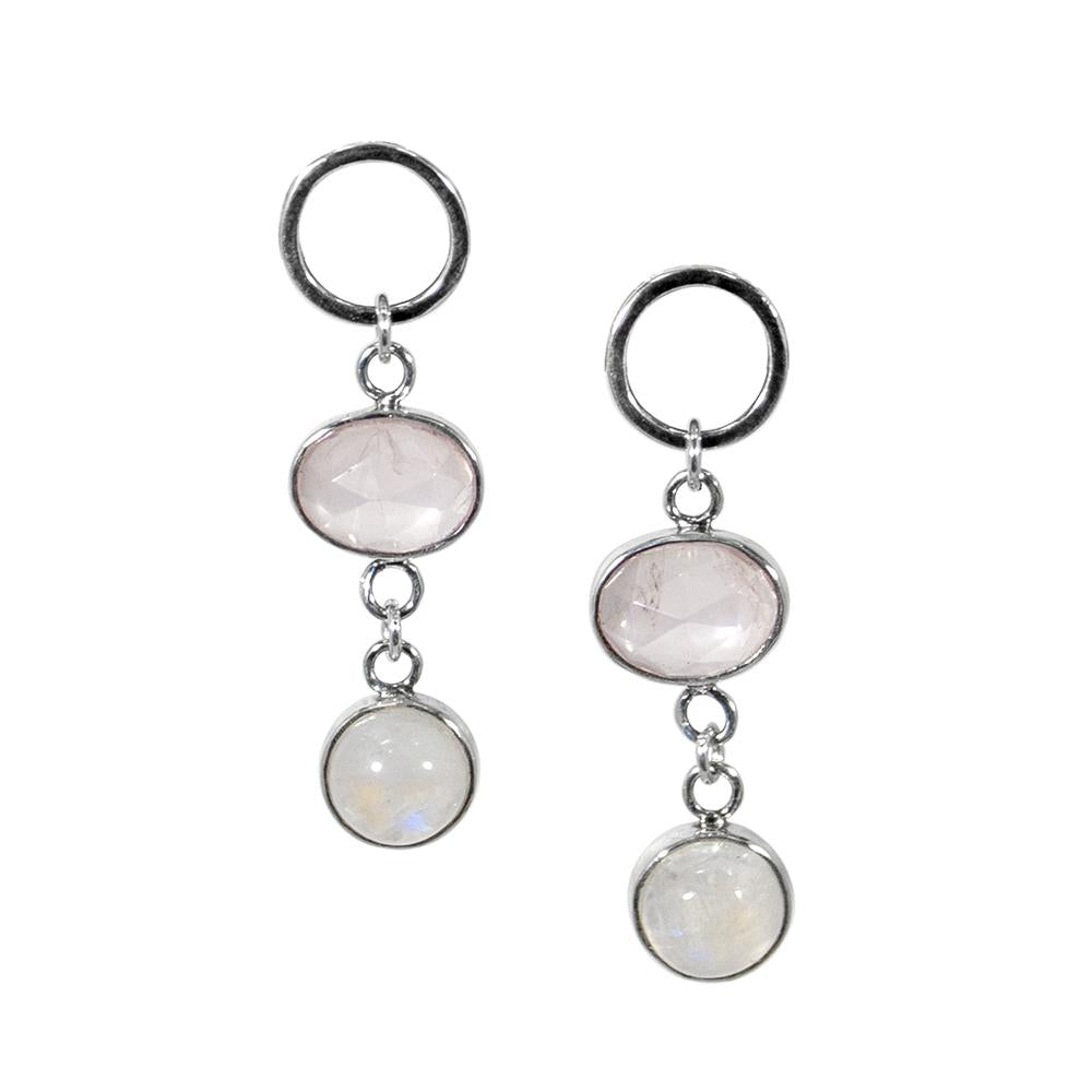 Rose Quartz & Rainbow Moonstone Earrings