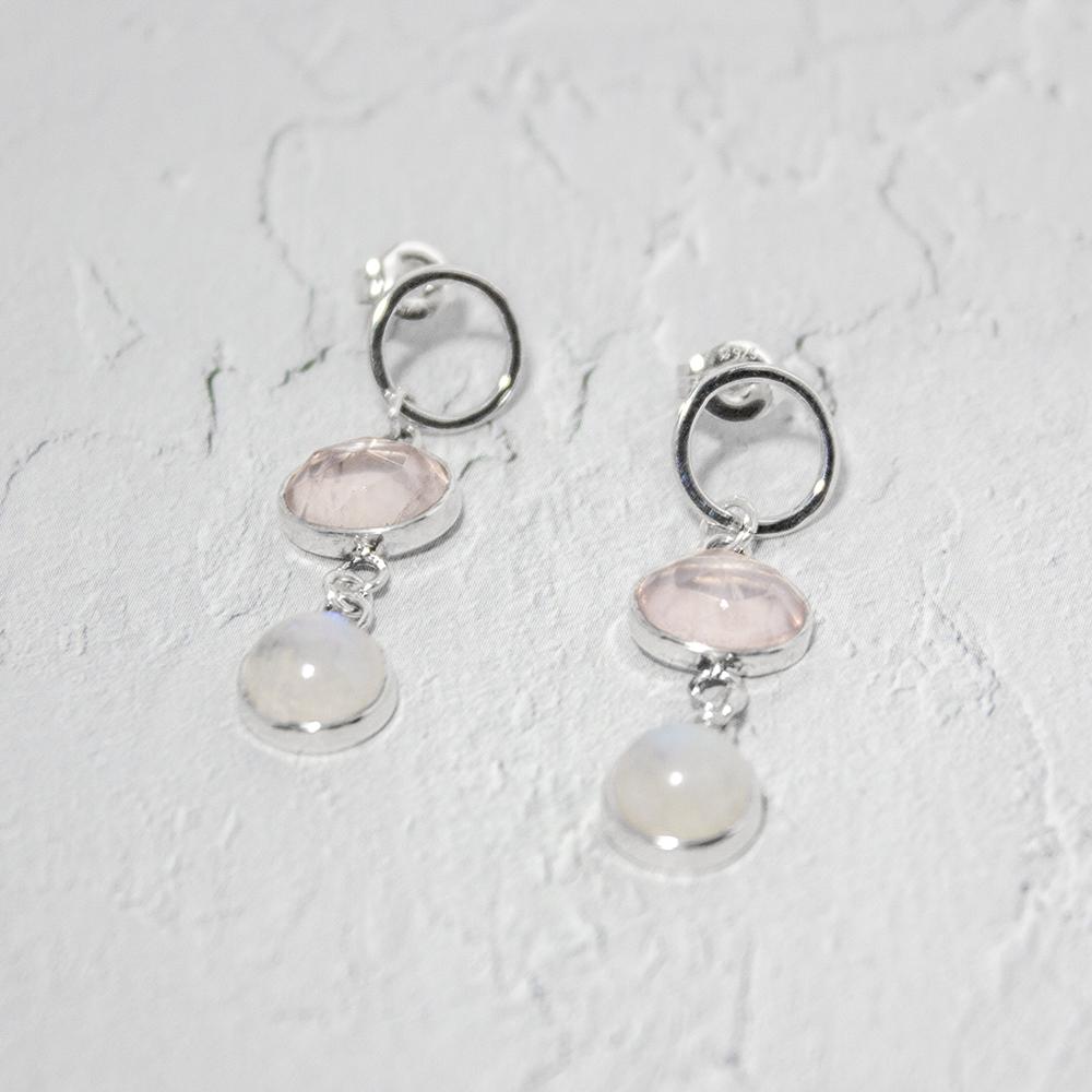 Rose Quartz & Rainbow Moonstone Earrings