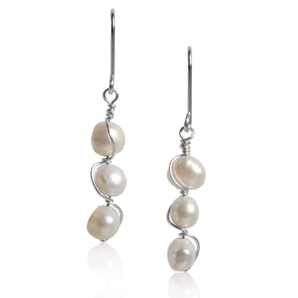 Wire Wrapped Freshwater Pearl Pod Earrings