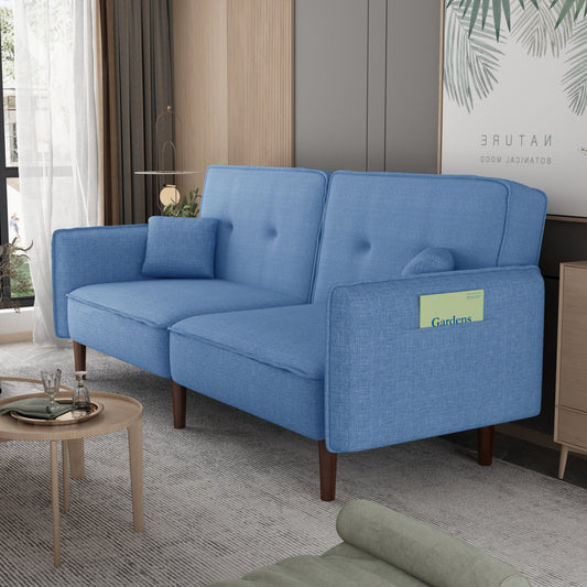 Bohemian-Inspired Blue Fabric Futon Sofa Bed