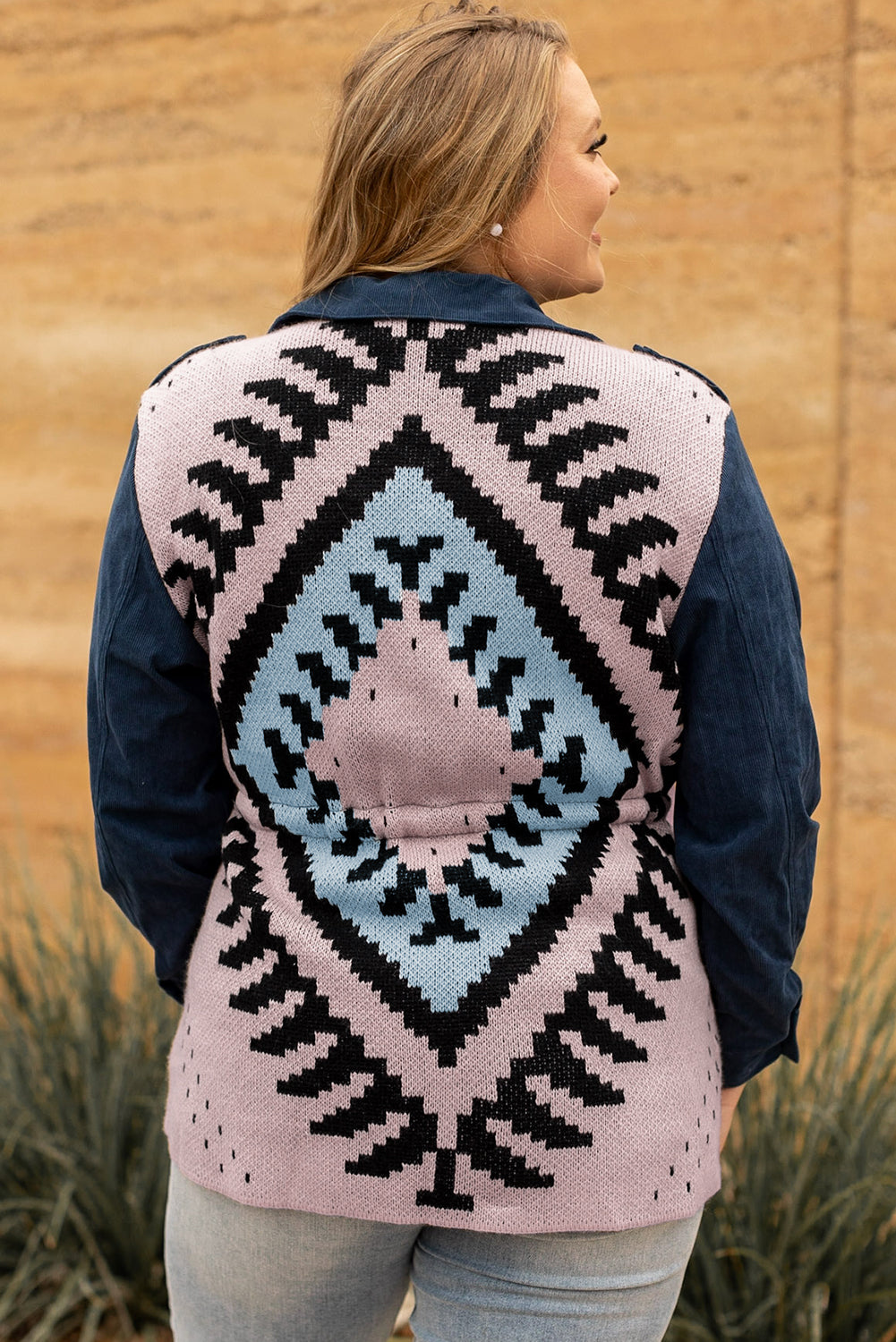 Corduroy Jacquard Knit Aztec Boho Jacket