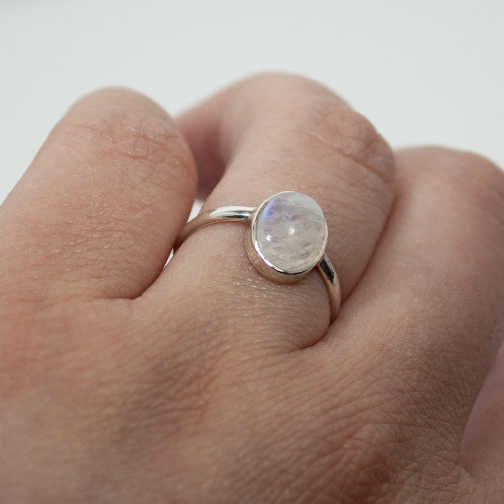 Rainbow Moonstone Open Bezel Ring