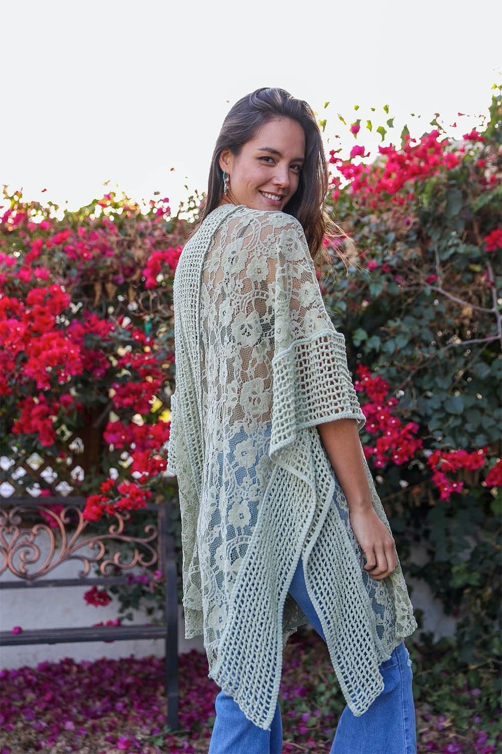 Floral Grid Pattern Boho Kimono