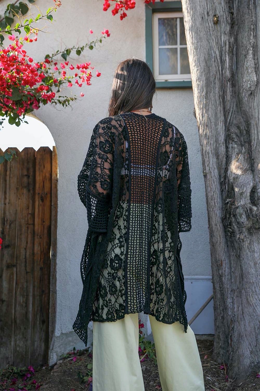 Floral Grid Pattern Boho Kimono