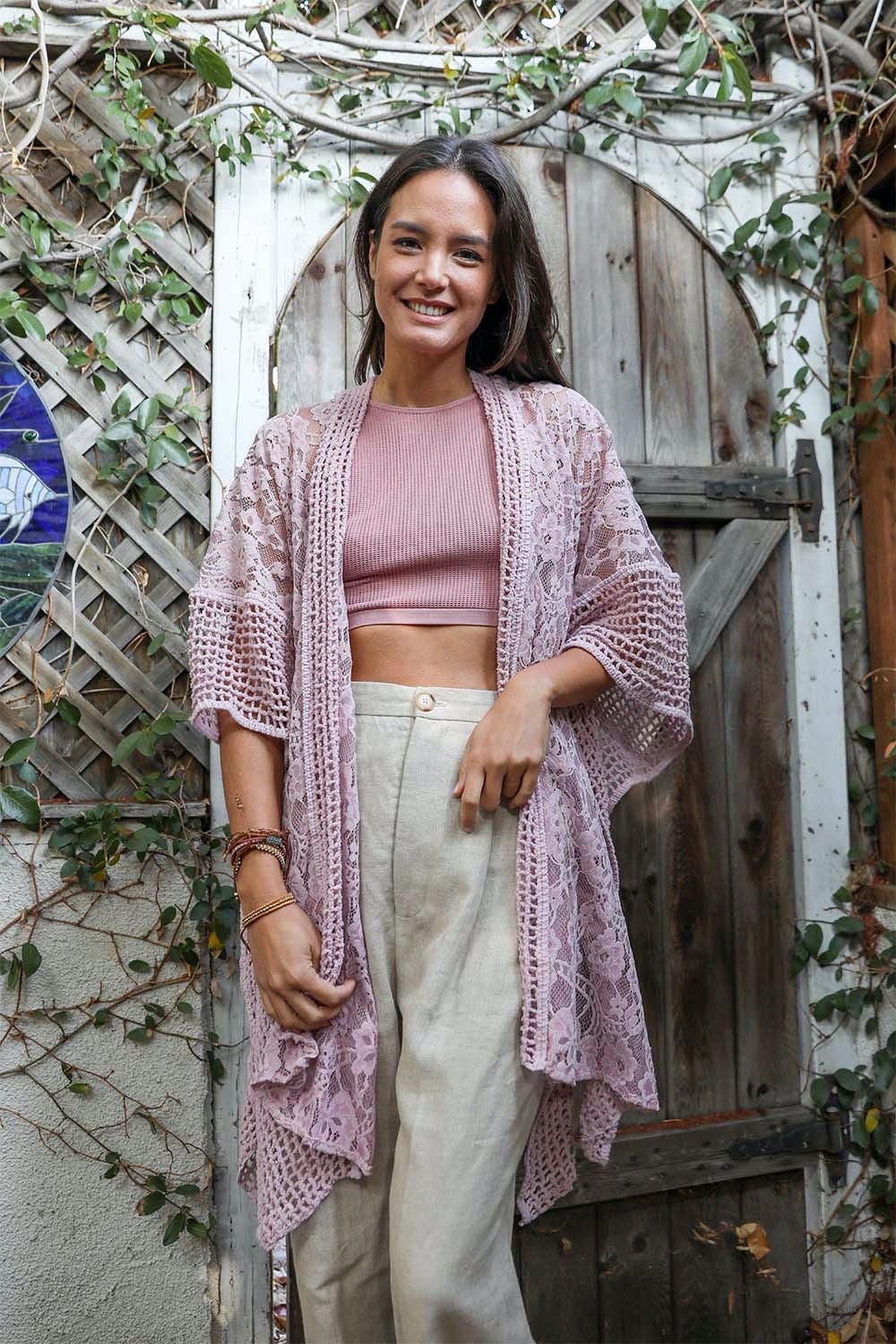 Floral Grid Pattern Boho Kimono