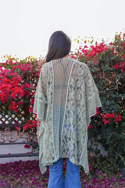 Floral Grid Pattern Boho Kimono