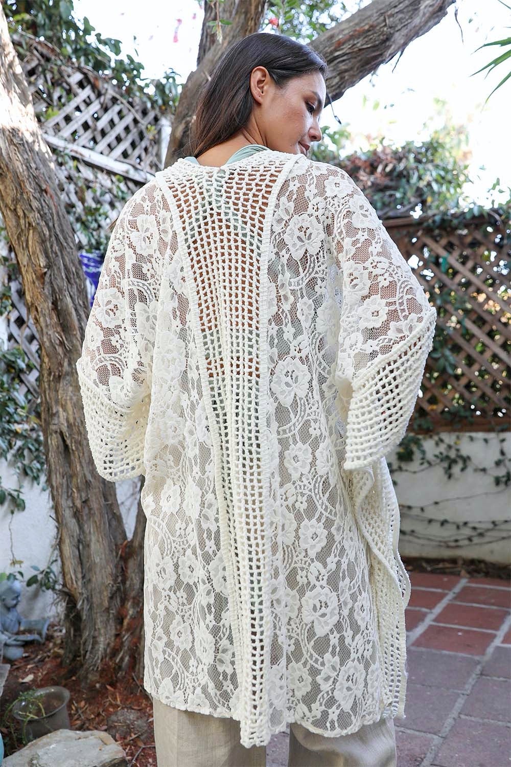 Floral Grid Pattern Boho Kimono