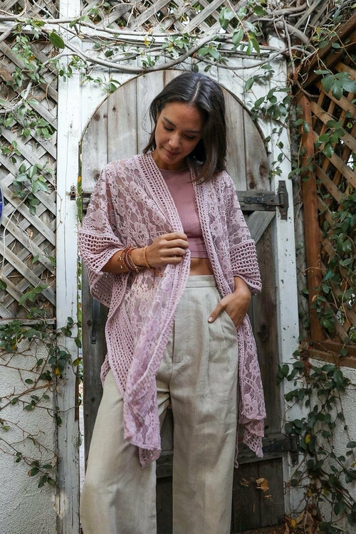 Floral Grid Pattern Boho Kimono