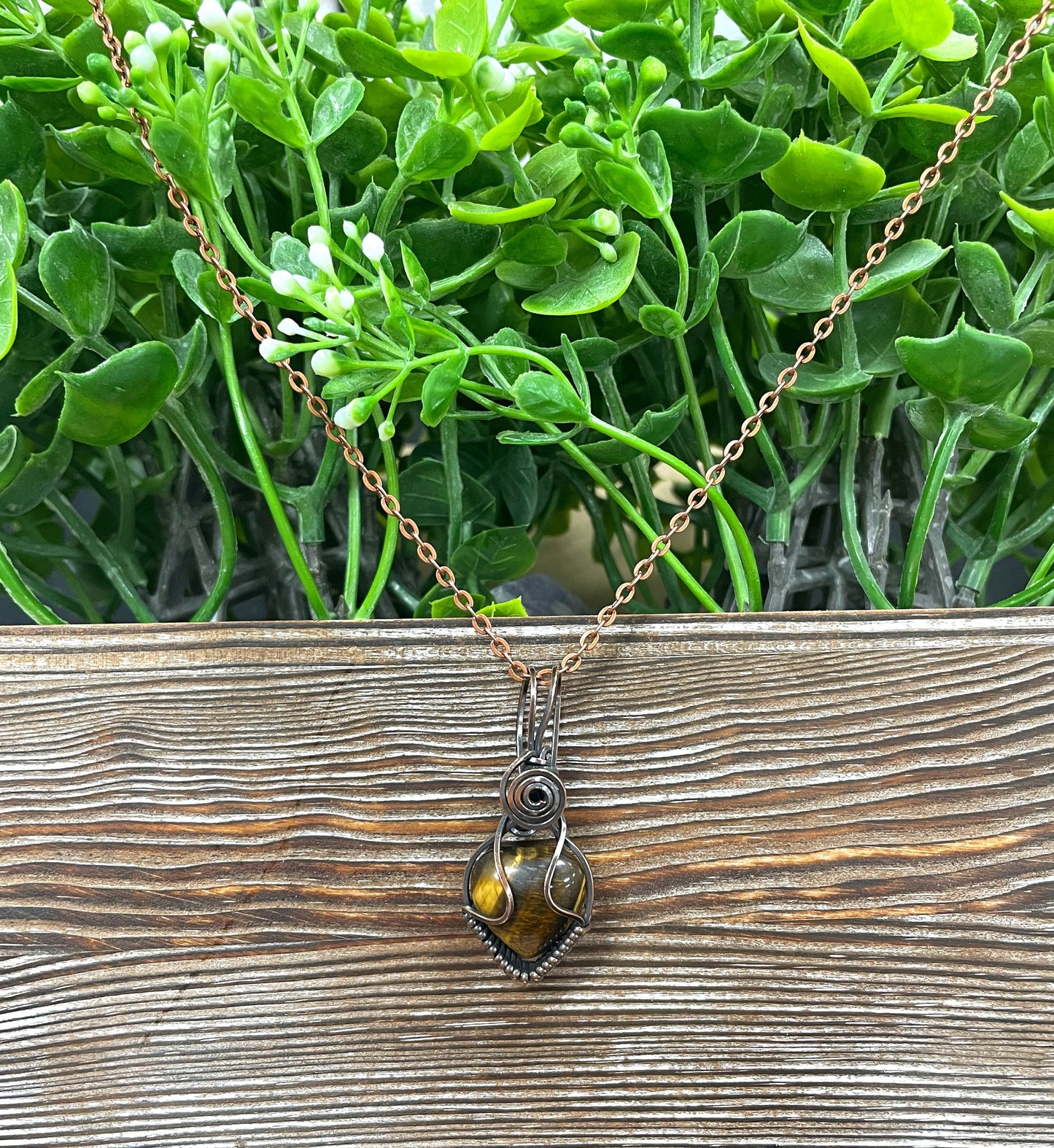 Small Tiger's Eye Gemstone Wire Wrapped Pendant