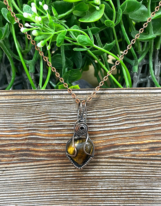 Small Tiger's Eye Gemstone Wire Wrapped Pendant