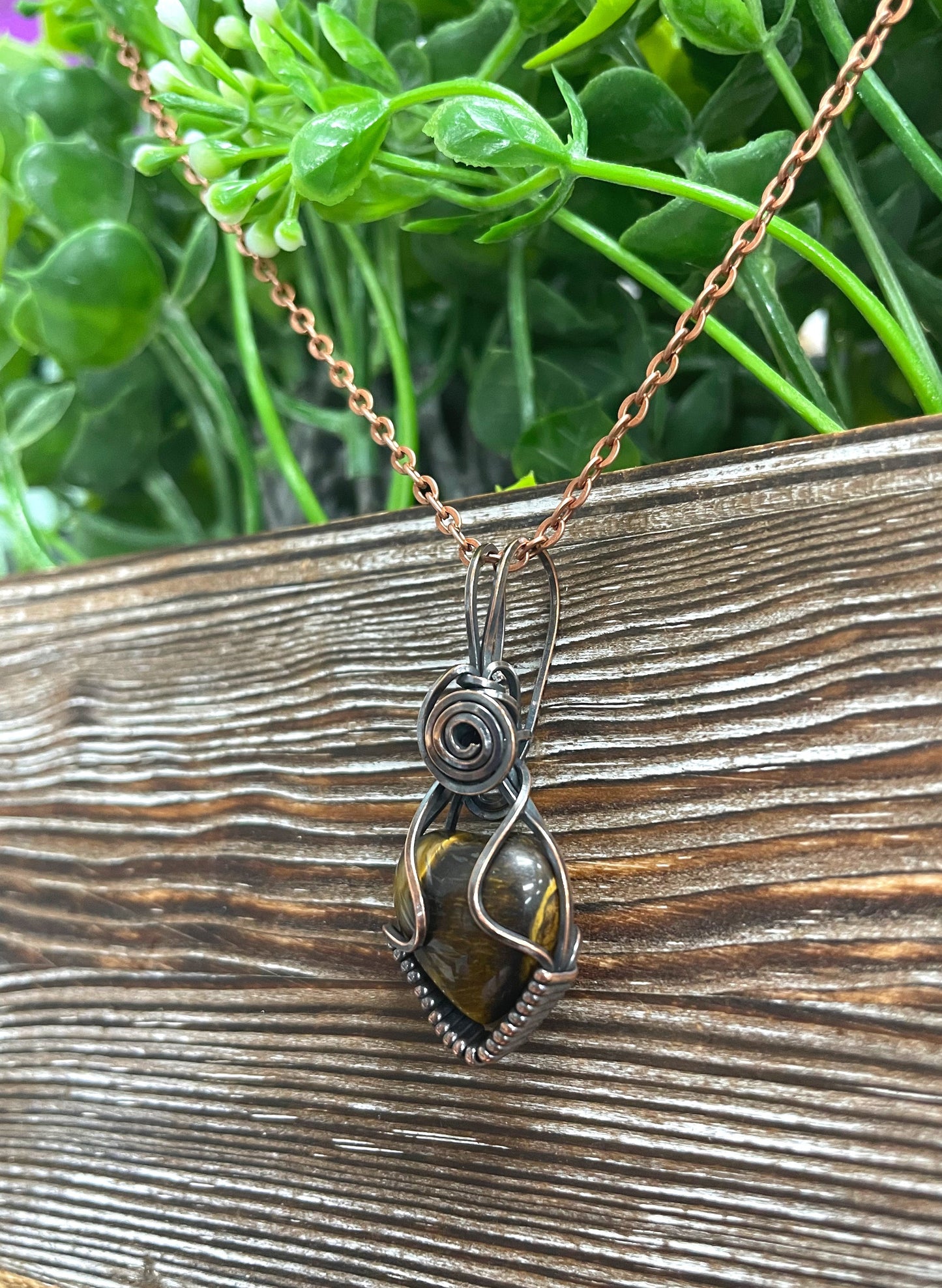 Small Tiger's Eye Gemstone Wire Wrapped Pendant