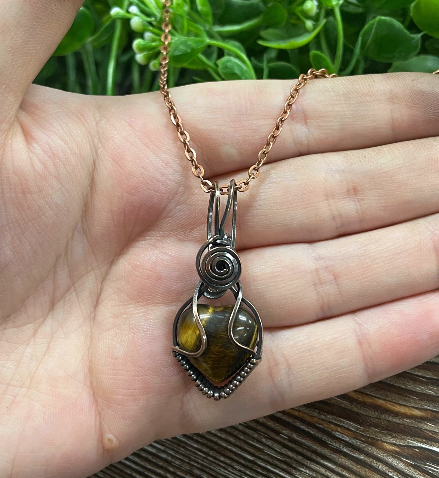 Small Tiger's Eye Gemstone Wire Wrapped Pendant