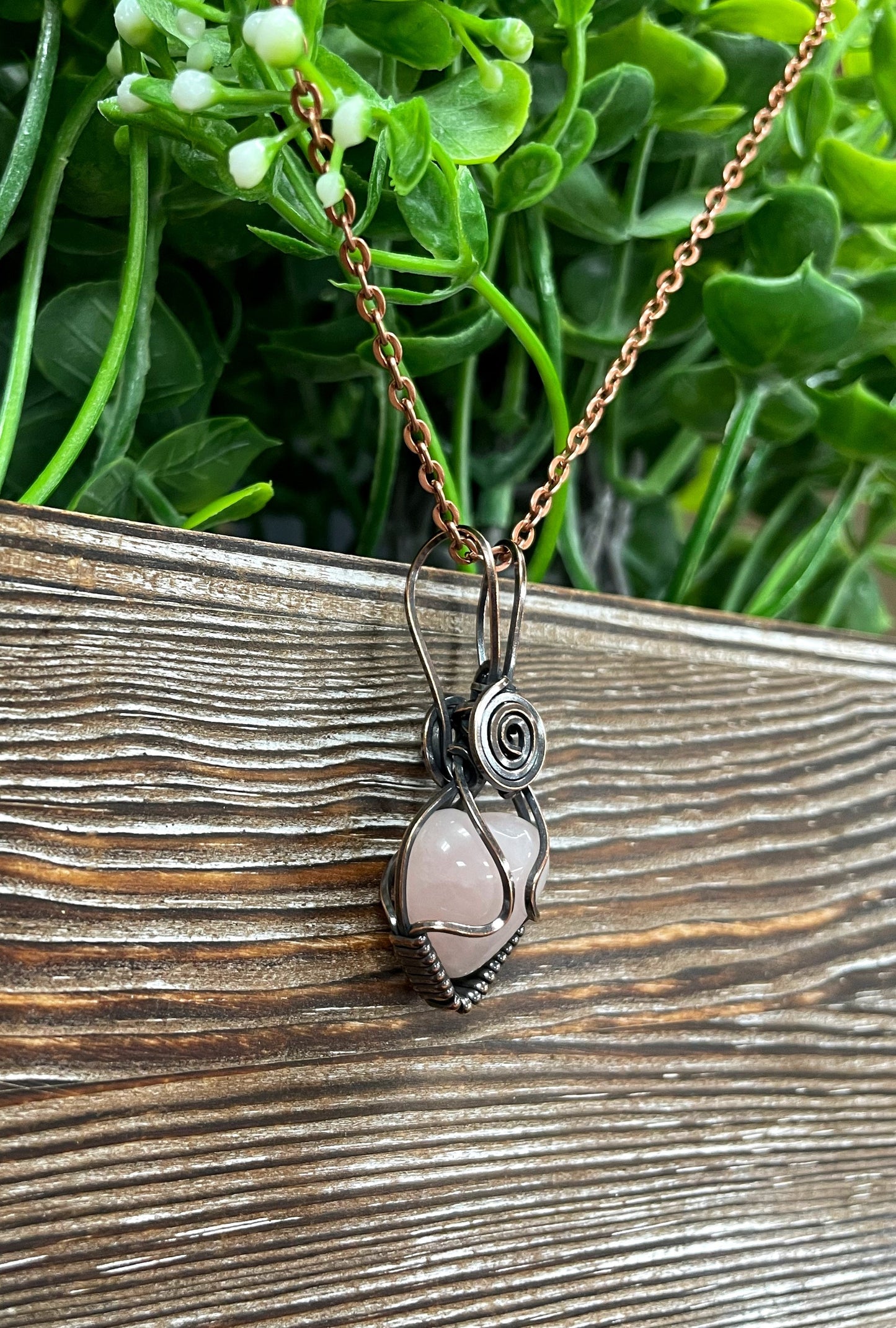 Pink Rose Quartz Wire Wrapped Pendant