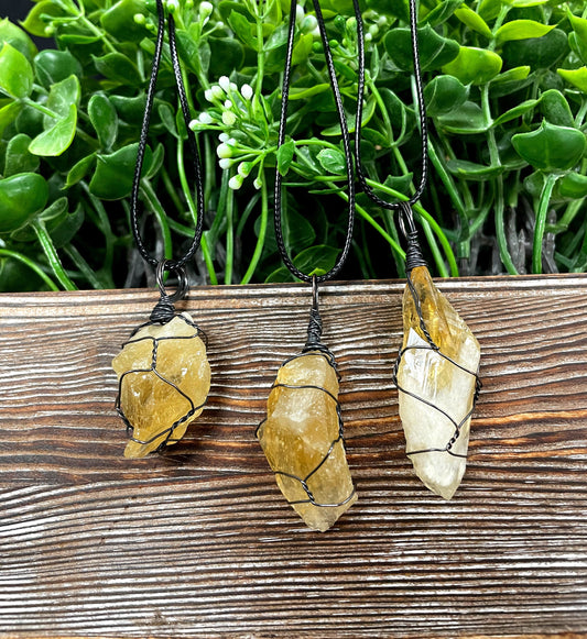 Wire Wrapped Rough Citrine Crystal Pendant