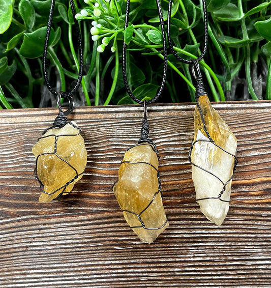 Wire Wrapped Rough Citrine Crystal Pendant