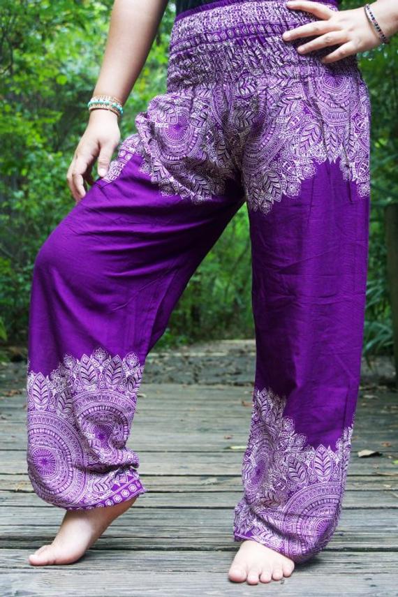 Purple Floral Women Boho Pants