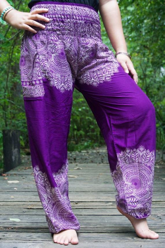 Purple Floral Women Boho Pants