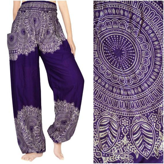 Purple Floral Women Boho Pants