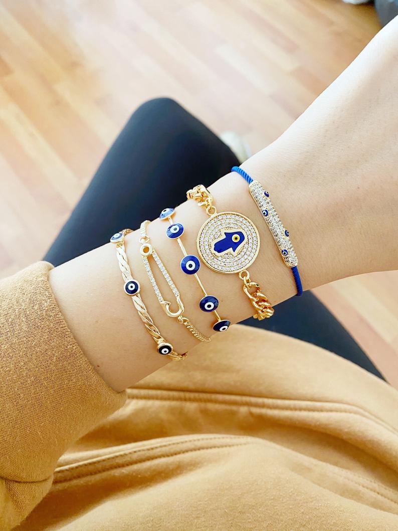 Blue Evil Eye Bracelet Set