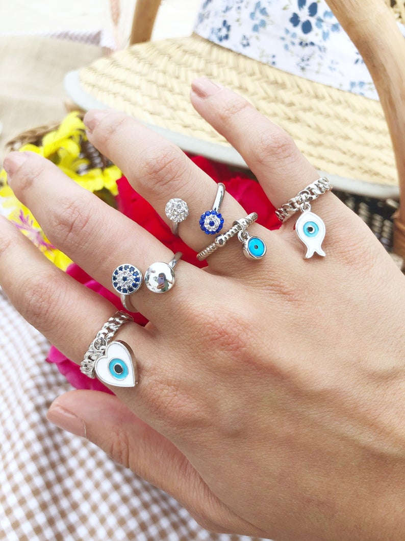 Adjustable Evil Eye Zircon Charm Ring