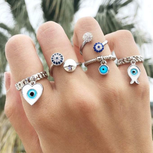 Adjustable Evil Eye Zircon Charm Ring