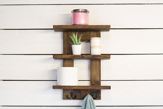 Bohemian Floating Shelf with Towel Hooks