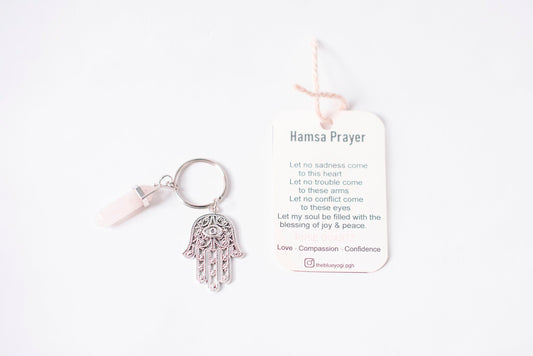 Hamsa & Rose Quartz Keychain