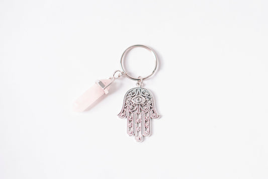 Hamsa & Rose Quartz Keychain