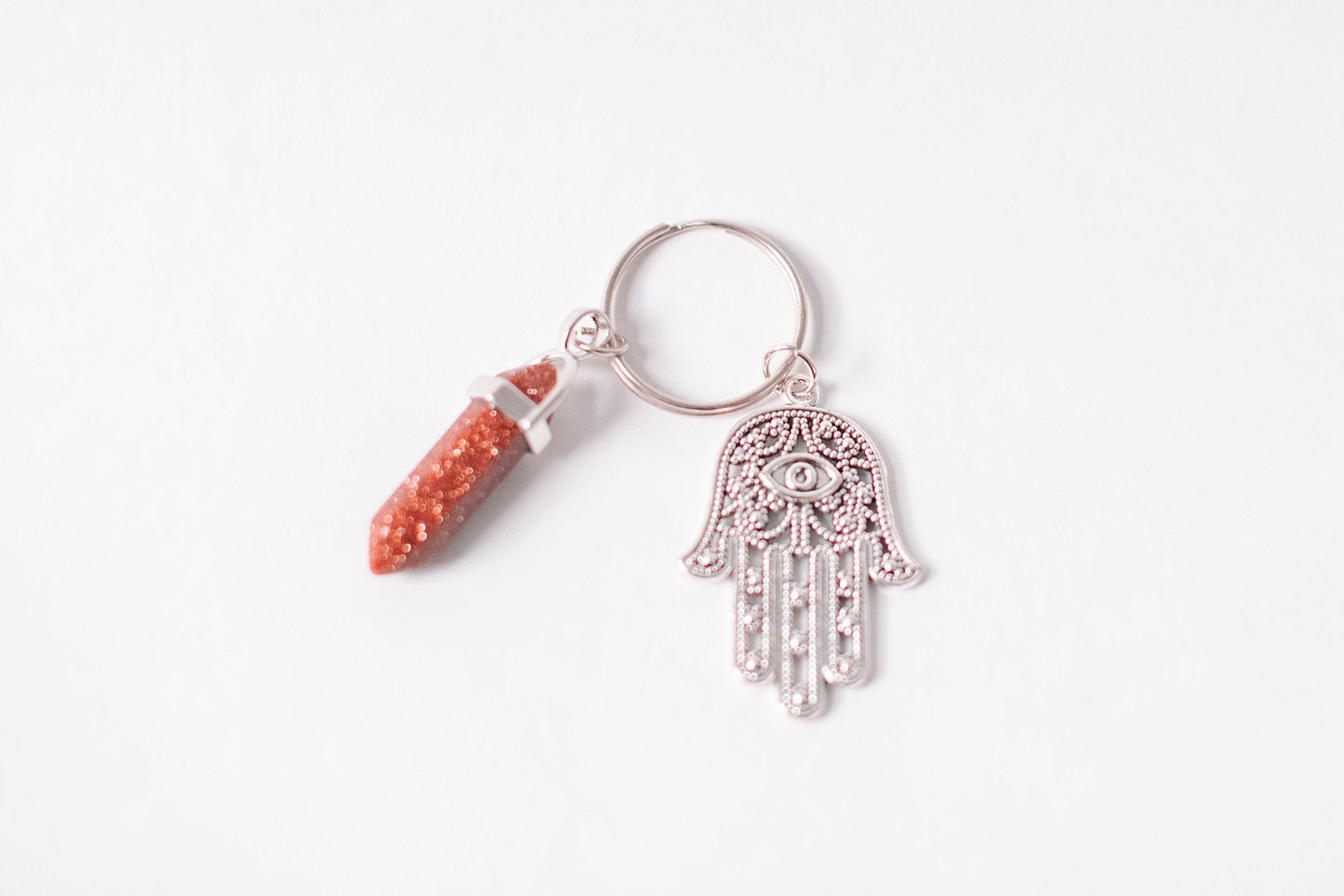 Hamsa & Goldstone Keychain