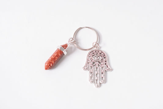 Hamsa & Goldstone Keychain