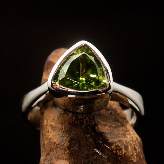 Trillion-cut Green Peridot Ring