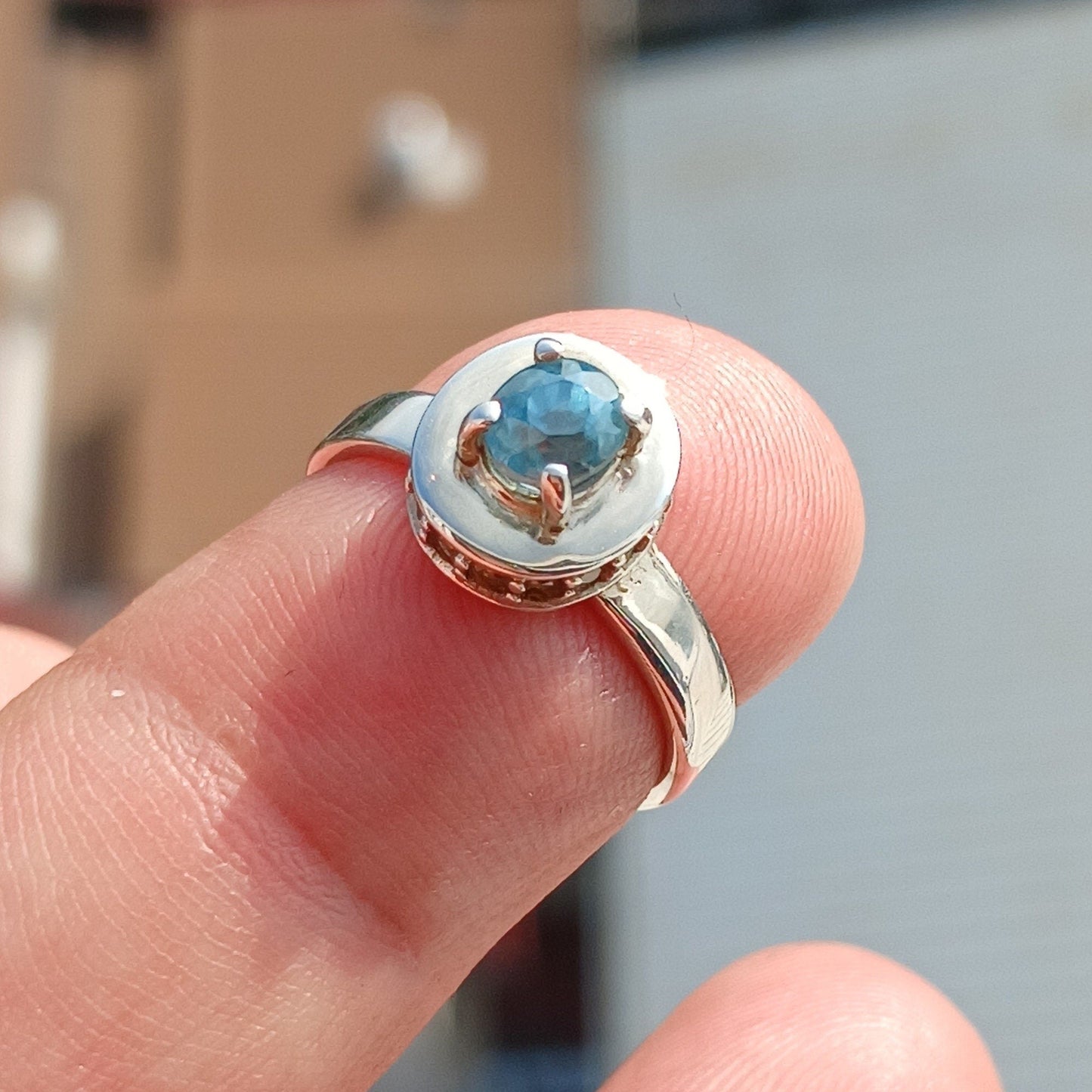 Solitaire Blue Zircon Ring