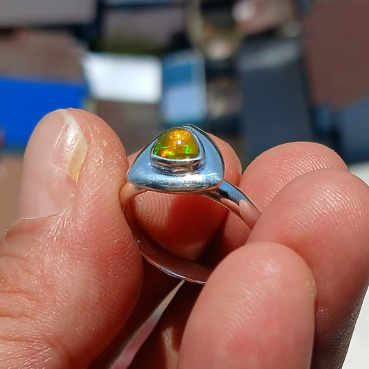 Triangle-Shaped Opal Sterling Silver Ring