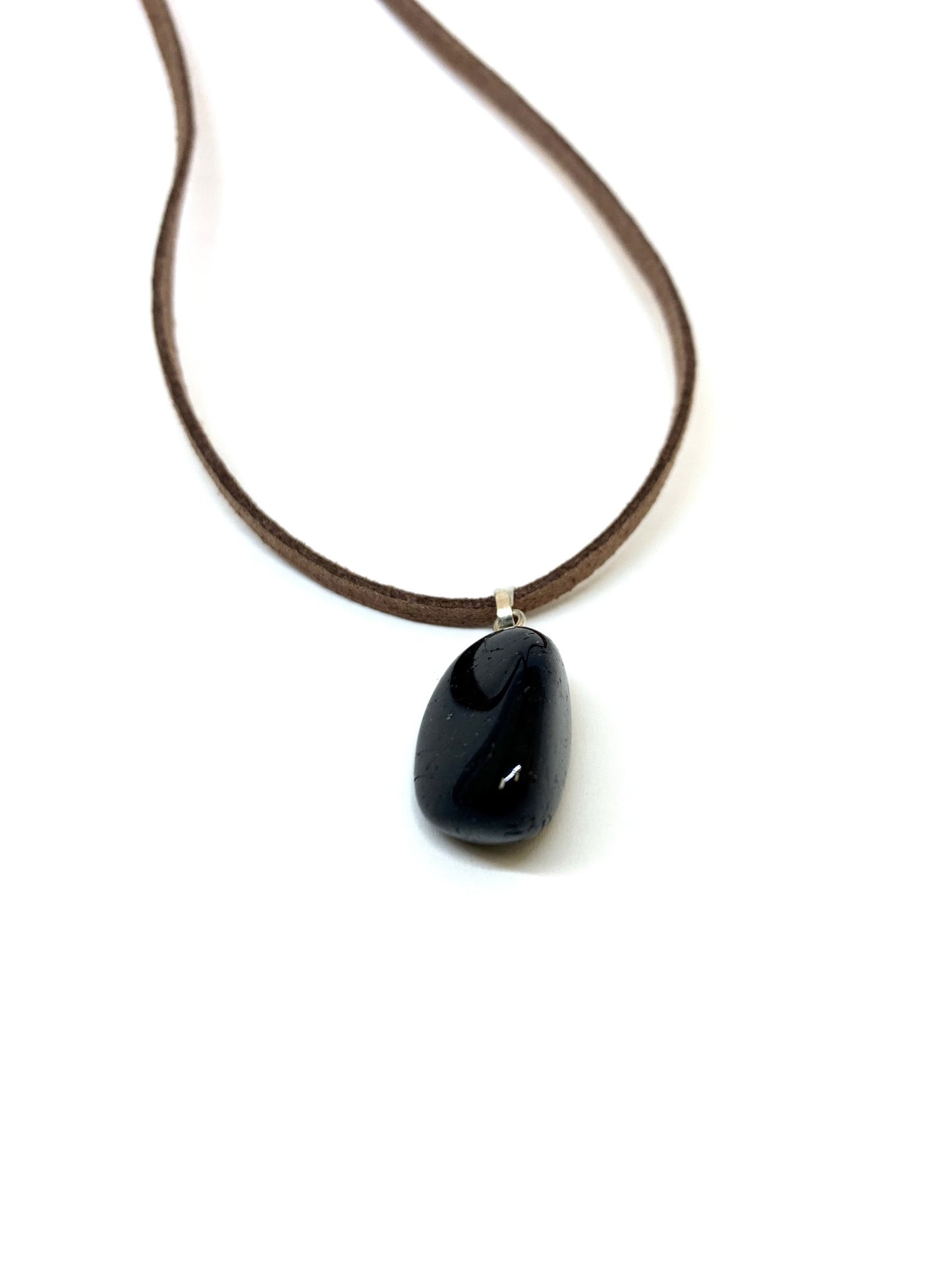 Black Tourmaline Tumbled Pendant Necklace