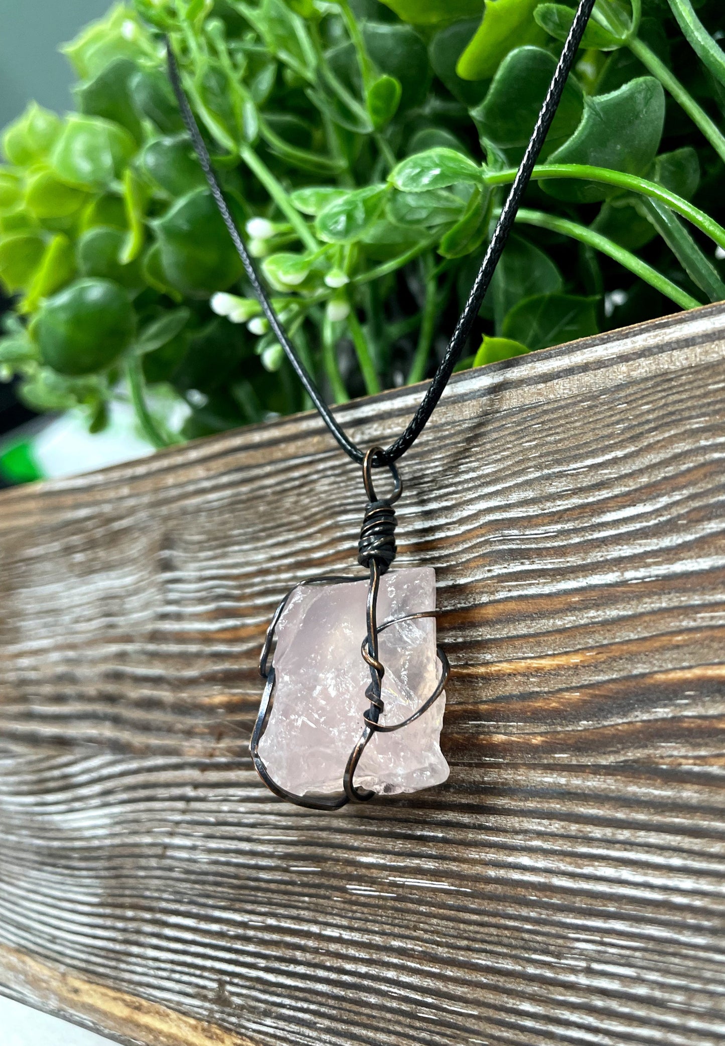 Wire Wrapped Rough Rose Quartz Pendant