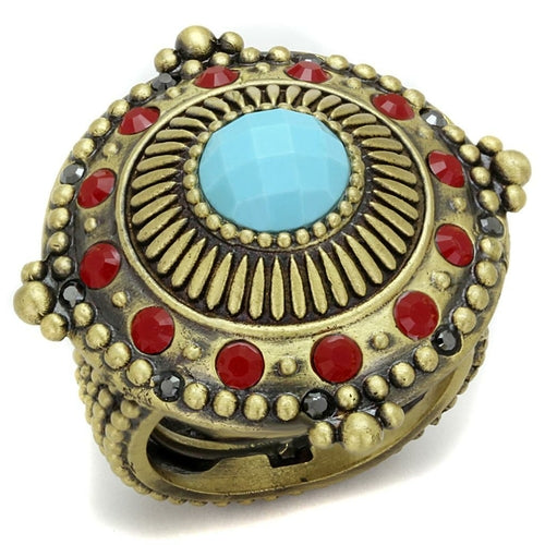 Antique Copper Brass Ring with Synthetic Turquoise