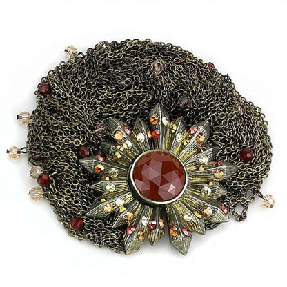 Antique Copper Brass Bracelet with Synthetic Onyx in Garnet