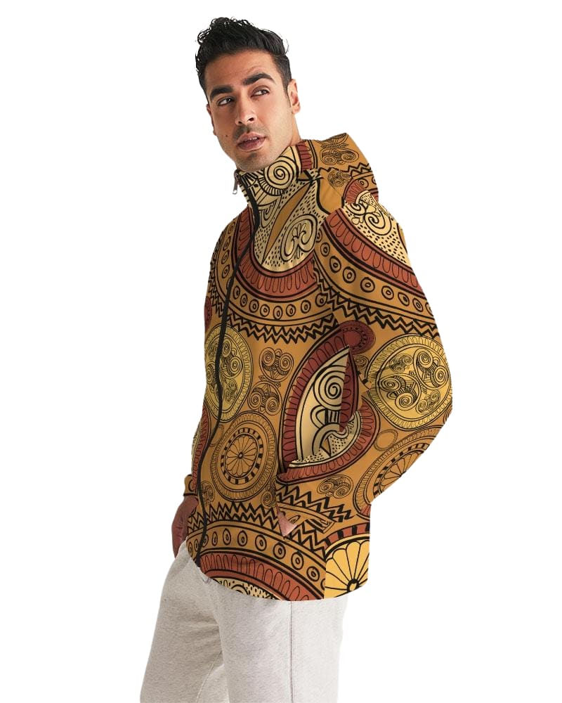 Men's Hooded Windbreaker - Brown Paisley Boho Print