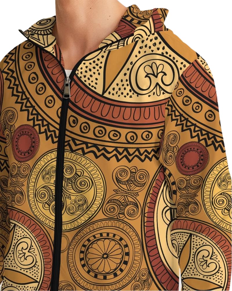 Men's Hooded Windbreaker - Brown Paisley Boho Print