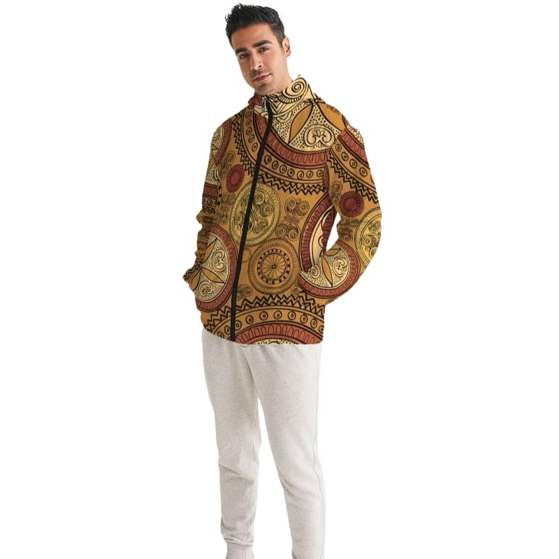 Men's Hooded Windbreaker - Brown Paisley Boho Print