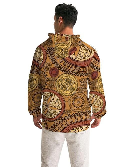 Men's Hooded Windbreaker - Brown Paisley Boho Print