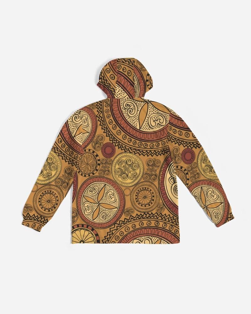 Men's Hooded Windbreaker - Brown Paisley Boho Print