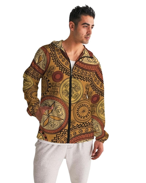 Men's Hooded Windbreaker - Brown Paisley Boho Print