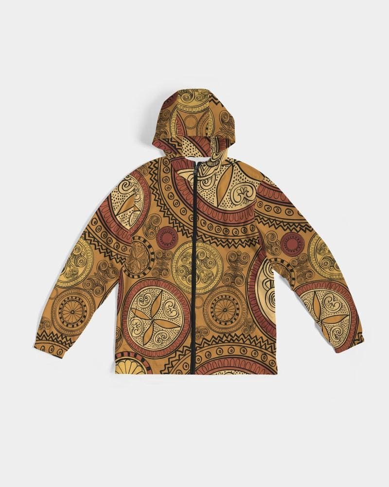 Men's Hooded Windbreaker - Brown Paisley Boho Print