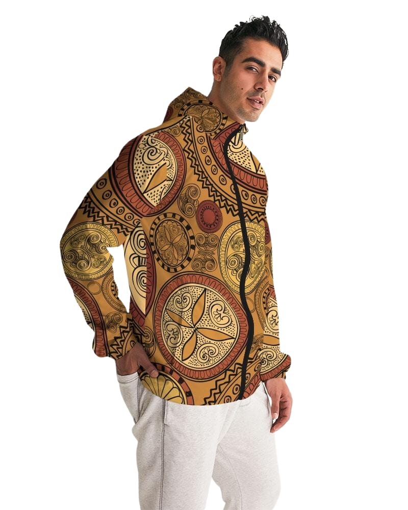 Men's Hooded Windbreaker - Brown Paisley Boho Print