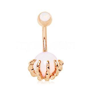 Rose Gold Plated Skeleton Hand Holding Crystal Ball Navel Ring