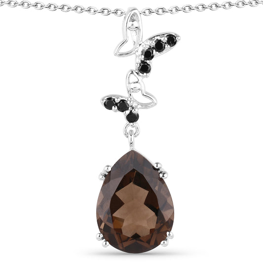 Smoky Quartz and Black Spinel Butterfly Pendant