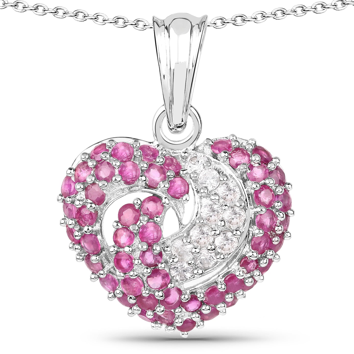 Ruby & White Sapphire Cluster Pendant Necklace