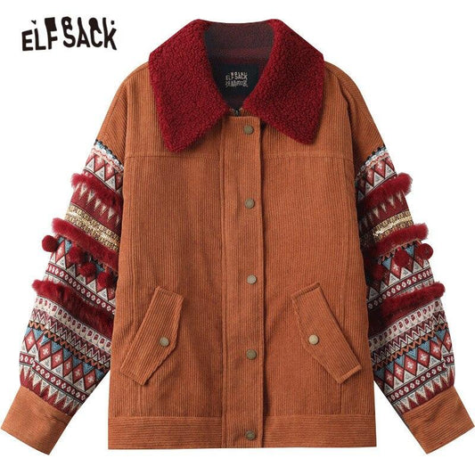 Bohemian Corduroy Single Breasted Casual Padded Jacket